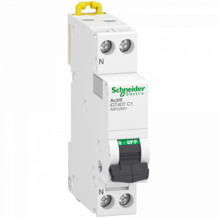 Acti9 iDT40T - Disjoncteur modulaire - 1P+N - 1A - Courbe C - 4500A/6kA