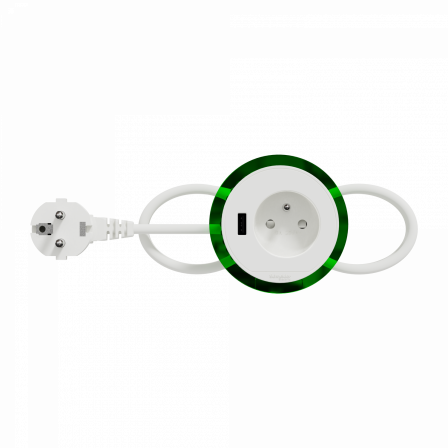 Unica System+ - bloc de prise à encastrer XS - 2P+T + USB A - câble 2m - blanc