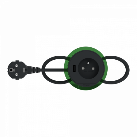 Unica System+ - bloc de prise à encastrer XS - 2P+T + USB A - câble 2m - anthra