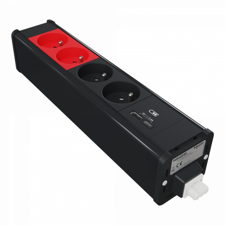Unica System+ - nourrice précâblée M - 2x 2P+T + 2x 2P+T rouge +USB A+C - anth