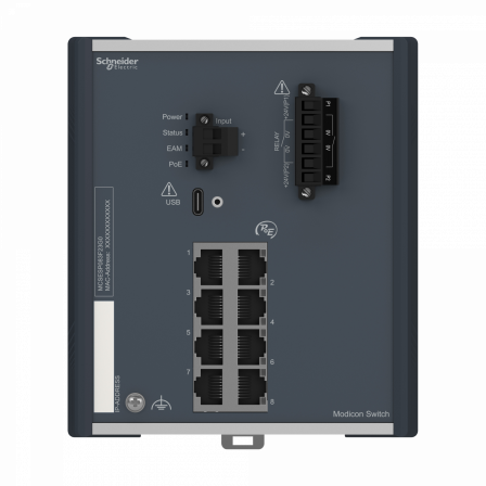 Modicon Switch administré - 8 ports Gigabit cuivre - Alimenté par Ethernet