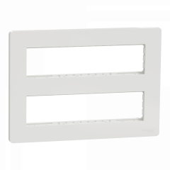 Unica - support fixation +plaque finition boîte concent 2 rang 8 mod - Blanc ant