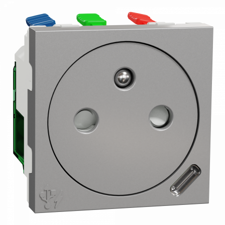 Unica - prise 2P+T affl FR + USB C 10,5W - 90° - rap - 2 mod - Alu - méca seul