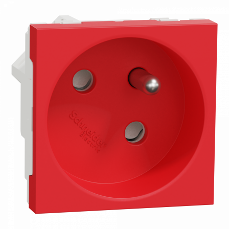 Unica - prise 2P+T - FR - 45° - raccord rapide traversant - Rouge - méca seul