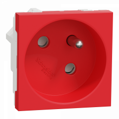 Unica - prise 2P+T - FR - 45° - raccord rapide traversant - Rouge - méca seul