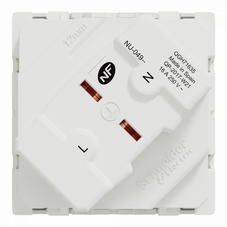 Unica - prise 2P+T - FR - 45° - goulotte - raccord rapide - Blanc - méca seul