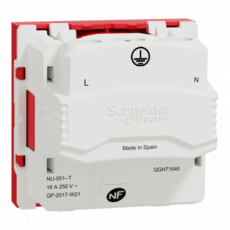 Unica - prise 2P+T - FR - 90° - goul - connex rap - détromp - Rouge - méca seul