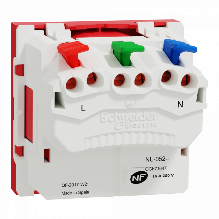 Unica - prise 2P+T - FR - 90° - affleurant - raccord rapide - Rouge - méca seul