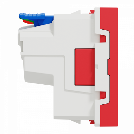 Unica - prise 2P+T - FR - 90° - affleurant - raccord rapide - Rouge - méca seul