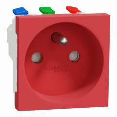 Unica - prise 2P+T - FR - 90° - goulotte - connexion rapide - Rouge - méca seul
