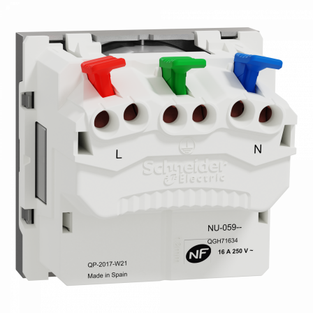 Unica - prise 2P+T - FR - 90° - raccord rapide traversant - Alu - méca seul