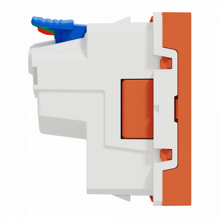 Unica - prise 2P+T - FR - 90° - raccord rapide traversant - Orange - méca seul