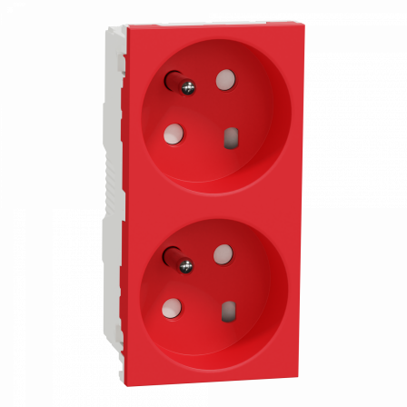 Unica - prise double 2P+T - FR - 45° - connex rap - détromp - Rouge - méca seul