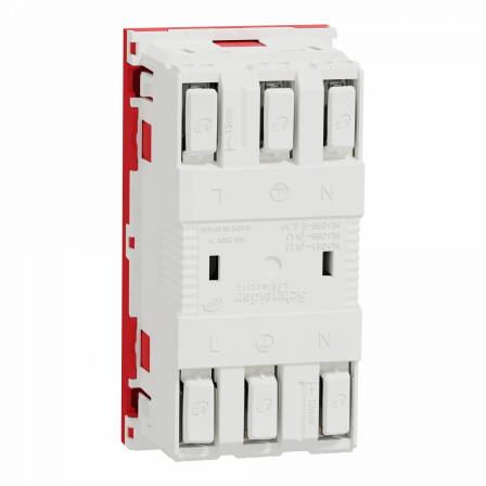 Unica - prise double 2P+T - FR - 45° - connex rap - détromp - Rouge - méca seul