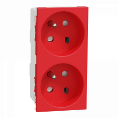Unica - prise double 2P+T - FR - 45° - goul - rap - détromp - Rouge - méca seul