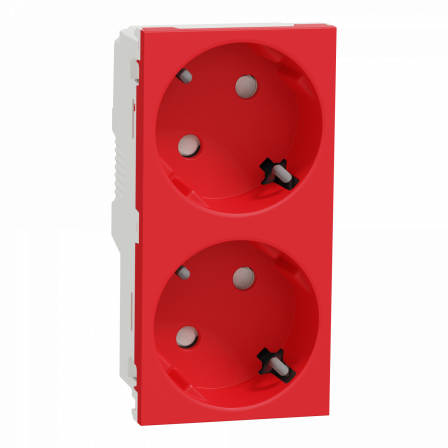 Unica - prise double 2P+T - DE - 45° - bornier à vis - Rouge - méca seul