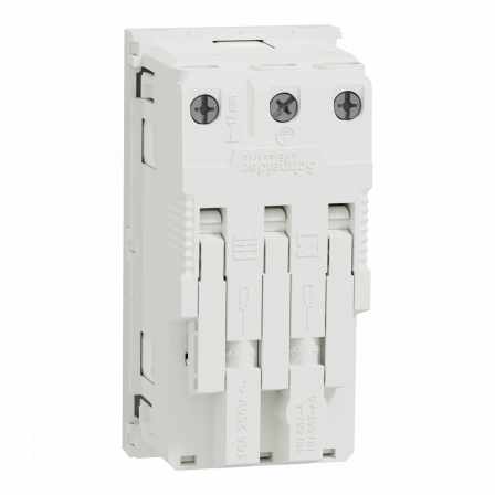 Unica - prise double lum 2P+T - DE - 45° - bornier à vis - Blanc - méca seul