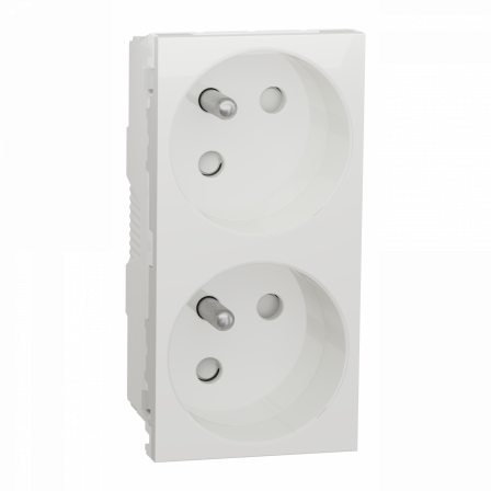 Unica - prise double 2P+T - FR - 45° - connexion rapide - Blanc - méca seul