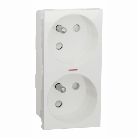 Unica - prise double lum 2P+T - FR - 45° - connexion rapide - Blanc - méca seul