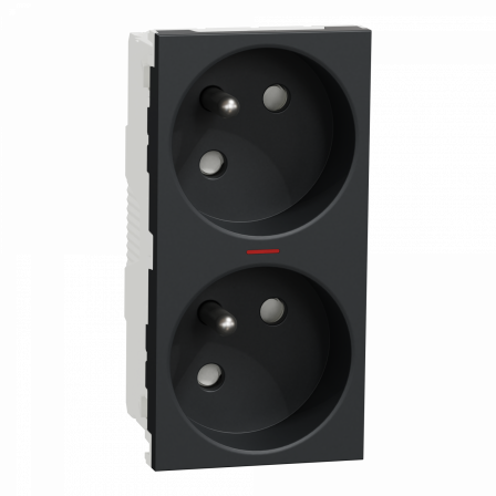 Unica - prise double lum 2P+T - FR - 45° - connex rapide - Anthracit - méca seul