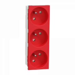 Unica - prise triple 2P+T - FR - 45° - Rouge - méca seul