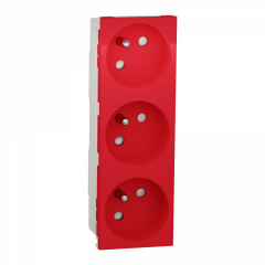 Unica - prise triple 2P+T - FR - spéciale goulotte - Rouge - méca seul
