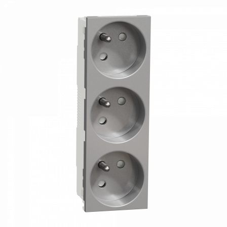 Unica - prise triple 2P+T - FR - 45° - Alu - méca seul