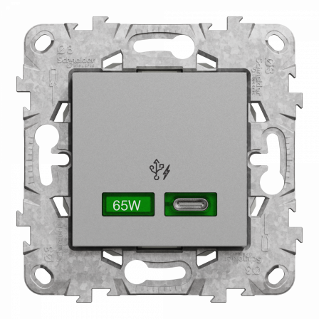 Unica - prise chargeur USB - C 65W forte puiss - 2 mod - alu - méca support fix