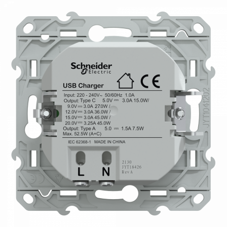 Ovalis - Chargeur USB type A 7,5W +C 45W - Forte puissance type C - Blanc