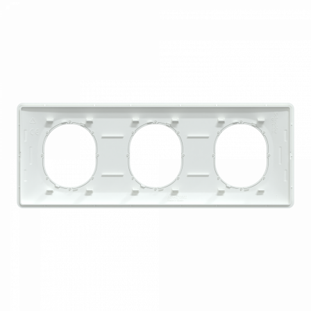 Ovalis - Plaque de finition - 3 postes Horiz - 71mm - Blanc bague Argent Chromé