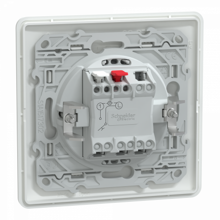 Ovalis - poussoir ferm lumineux - 10AX - LED bleu 250V - Blanc - griffe - plaque