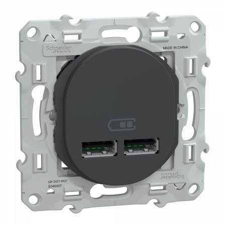 Ovalis - double chargeur USB A+A 10,5W - Anthracite