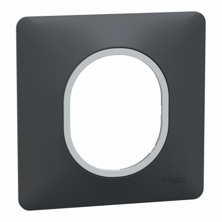 Ovalis - Plaque de finition - 1 poste Anthracite avec bague effet Argent Chromé