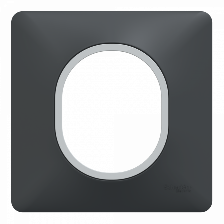 Ovalis - Plaque de finition - 1 poste Anthracite avec bague effet Argent Chromé