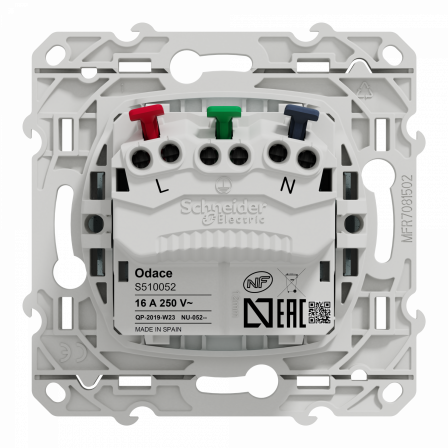 Odace - prise de courant 2P+T affleurante - blanc Recyclé - connexion rapide