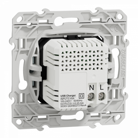 Odace - prise USB double - type A+C - blanc Recyclé - 5 Vcc - 2,4A