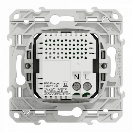 Odace - prise USB double - type A+C - blanc - 5 Vcc - 2,4A