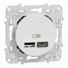 Odace - prise USB double - type A+C - blanc - 5 Vcc - 2,4A