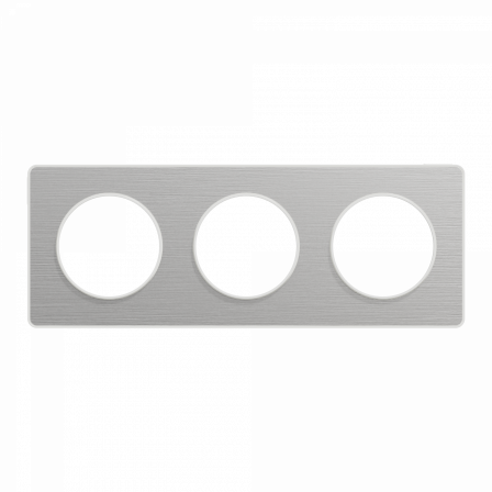 Odace Touch - plaque 3 postes horiz/vert 71mm aluminium brossé avec liseré blanc