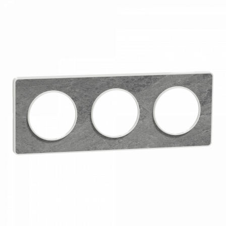 Odace Touch - plaque 3 postes horiz/vert 71mm pierre galet avec liseré blanc