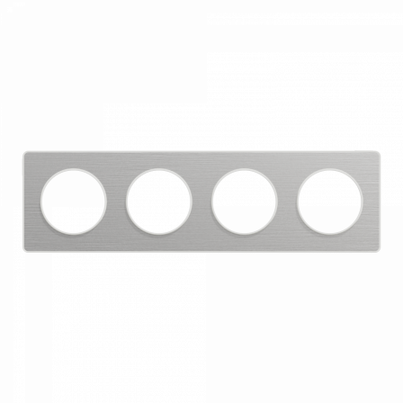 Odace Touch - plaque 4 postes horiz/vert 71mm aluminium brossé avec liseré blanc