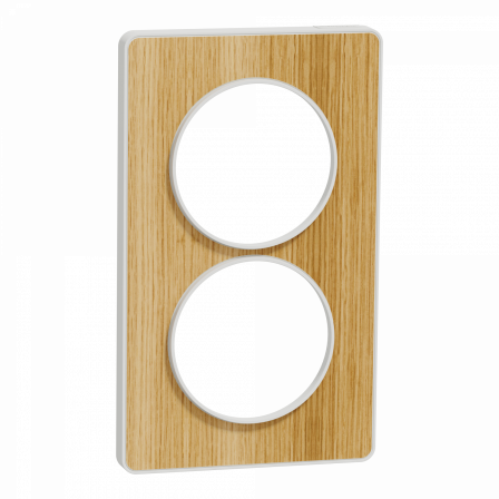 Odace Touch - plaque 2 postes verticaux 57mm bois naturel avec liseré blanc