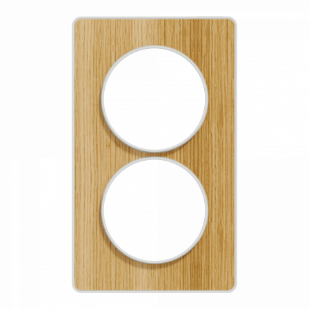 Odace Touch - plaque 2 postes verticaux 57mm bois naturel avec liseré blanc
