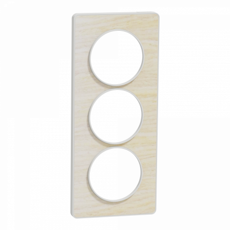 Odace Touch - plaque 3 postes verticaux 57mm bois nordique avec liseré blanc