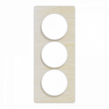 Odace Touch - plaque 3 postes verticaux 57mm bois nordique avec liseré blanc