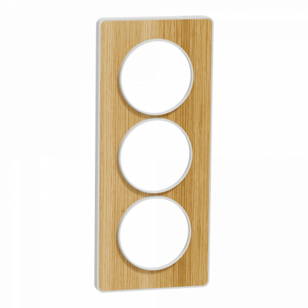 Odace Touch - plaque 3 postes verticaux 57mm bois naturel avec liseré blanc