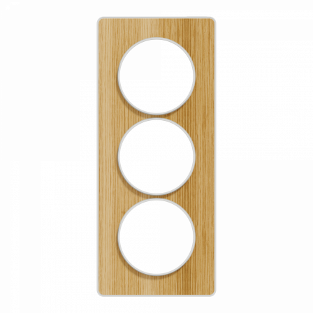 Odace Touch - plaque 3 postes verticaux 57mm bois naturel avec liseré blanc