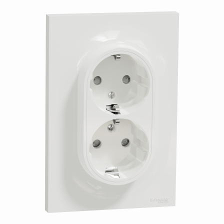 Odace - prise de courant 2P+T Schuko double en 1 poste - blanc - griffes montées