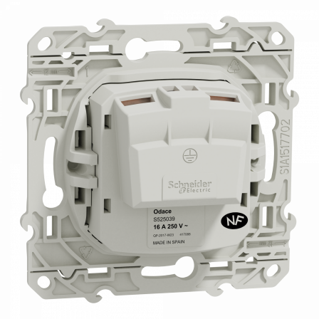 Odace - prise de courant 2P+T - blanc - griffes montées - connexion à vis