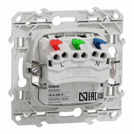 Odace - prise de courant 2P+T affleurante - blanc - griffes montées